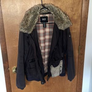 Brown Zippered Winter Coat with Hood M/L